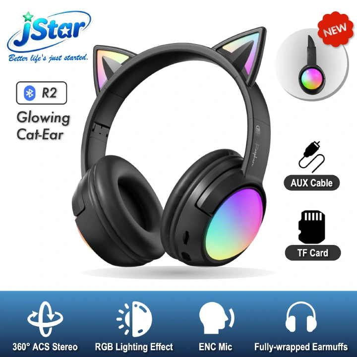 Glowing Cat Ear Headphones Wireless Bluetooth 5.4 Colorful RGB Lights, 40mm Hi-Fi Stereo Bass, ENC Noise Cancelling Mic, 20H Playtime, Support TF Card & AUX Cable, Cute Foldable Gaming Headset gift