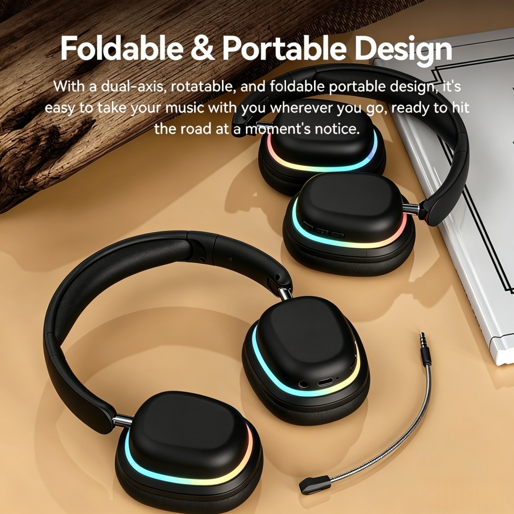 SY‑T3 Aurora Wireless Over‑Ear Headphones, Bluetooth 5.3, Detachable ENC Mic, RGB Light, Foldable, 20H Playtime, Gaming Headset for Phone Laptop PC