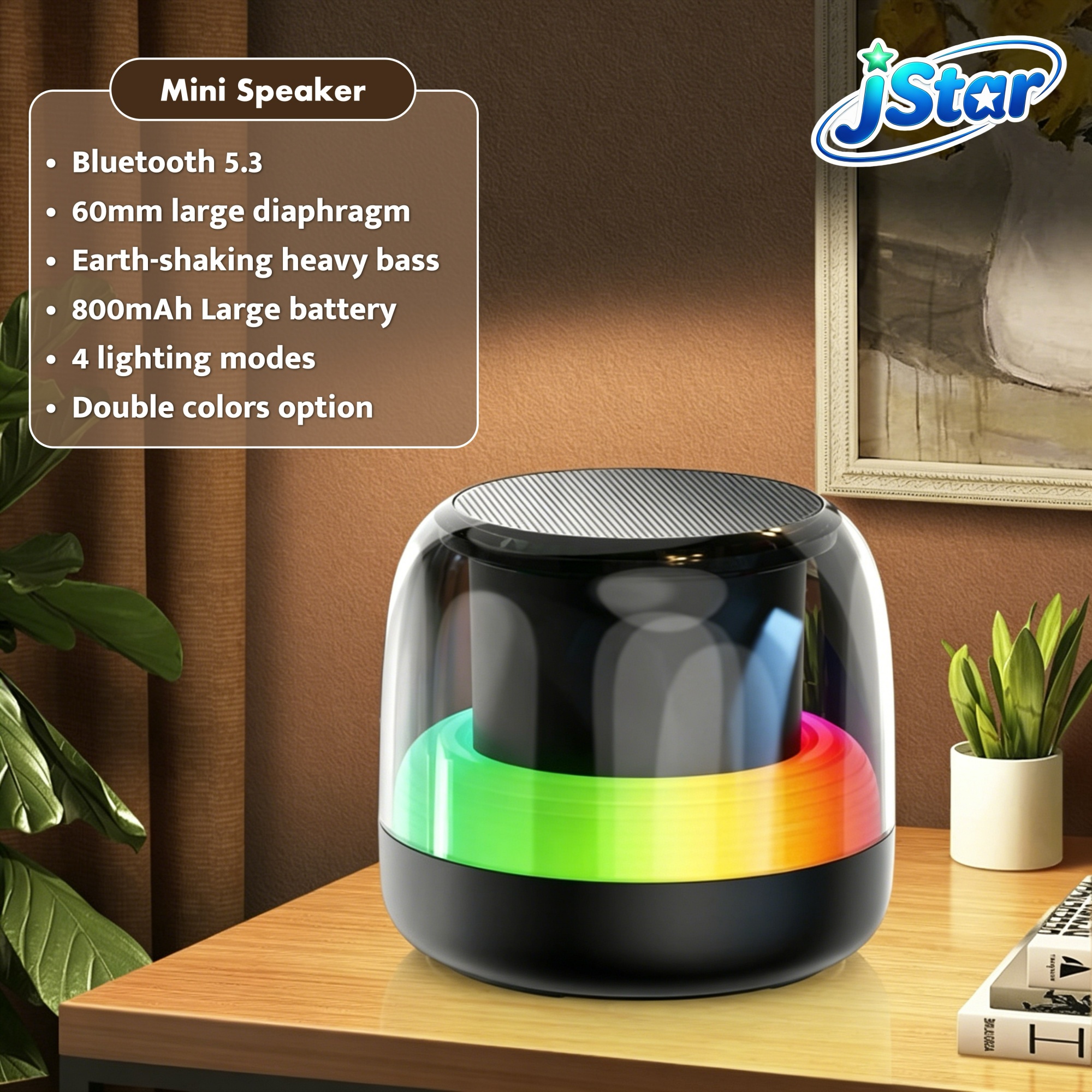 Portable RGB LED Bluetooth Speaker, Mini Wireless HiFi Bass Subwoofer with 360 Surround Sound, Bluetooth 5.3, 10 Hours Playtime, TF Card & USB Playback, Perfect for Party Home Outdoor
