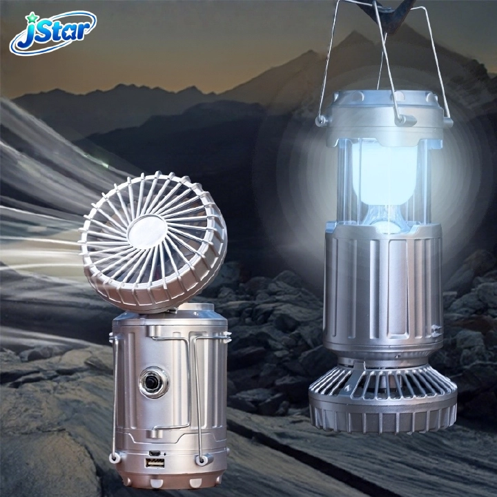 Rechargeable Solar Camping Lantern with Mini Fan LED Tent Light 1500mAh Portable Hanging Lamp Outdoor Waterproof Emergency Light with USB Power Bank for Camping Home Fishing Hiking Power Outage