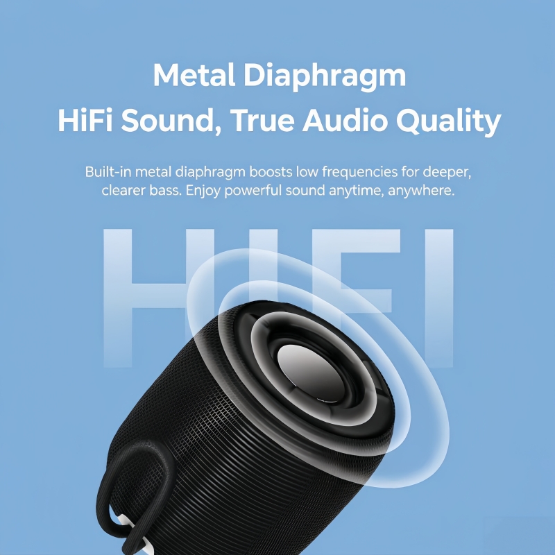 Mini Bluetooth Speaker for Outdoor Travel, HiFi Metal Diaphragm Bass, Bluetooth 5.0, RGB Party Lights, TF Card and USB Flash Drive Playback, 4 Hours Playtime, 800mAh Battery with Lanyard, Black