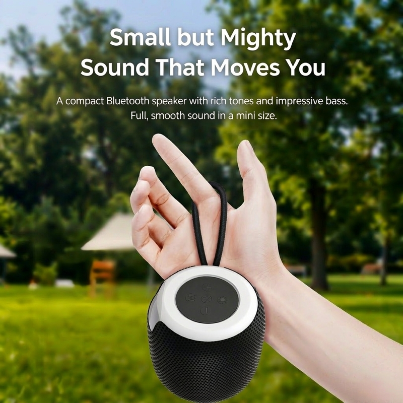 Mini Bluetooth Speaker for Outdoor Travel, HiFi Metal Diaphragm Bass, Bluetooth 5.0, RGB Party Lights, TF Card and USB Flash Drive Playback, 4 Hours Playtime, 800mAh Battery with Lanyard, Black