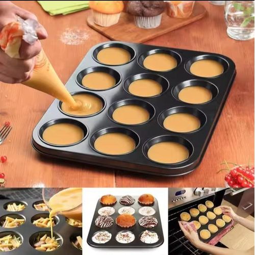 12 Holes Cup Cake Baking Tin.Made of high quality stainless steel, sturdy and durable.
All finishes are non-toxic, safe and Eco-friendly.
All parts are rounded smooth, avoids hurting your hands.