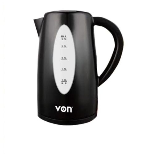 Von 3L Cordless Kettle - Black, 2200W, Safety Lock, Auto Shut-Off.360 degree rotational plastic kettle
Colour - Black
Capacity: 3.0L
2200W
Safety lock lid and open lid automatically
Boil dry protectio