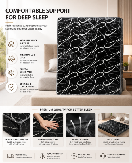 High Density Plian Home Living Bed Room Soft and long-lasting Mattress Good  for your back Comfy and Health Mattress from Gray or Black or Brown Color Good quality Best price Vivo Mattress Good one