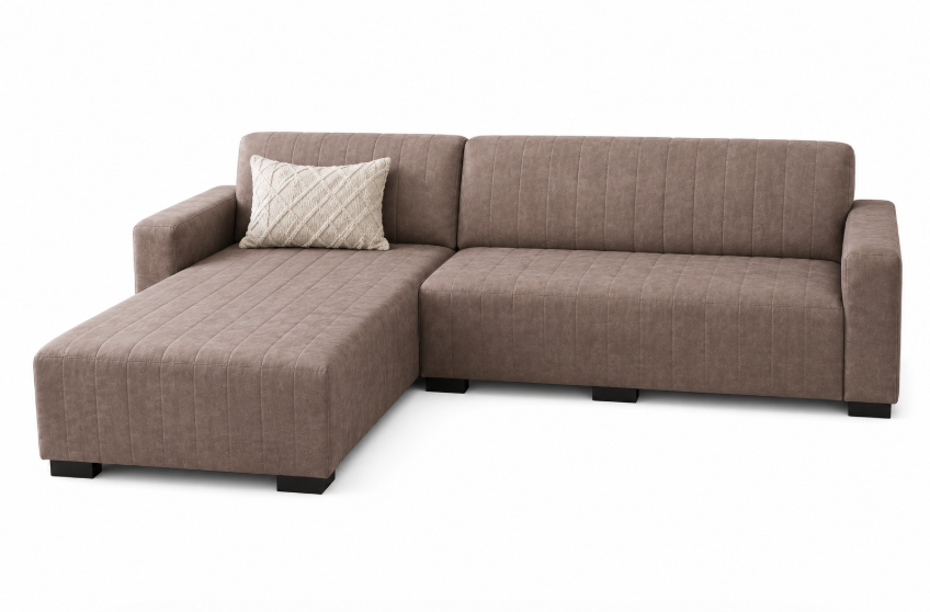 Modern 4-Seater Corduroy L-Shaped Sofa Leather-look Fabric Sofa Premium tech fabric with leather feel – Minimalist Lounge Couch with Chaise, Soft Fabric Sectional Sofa for Living Room Light Brown