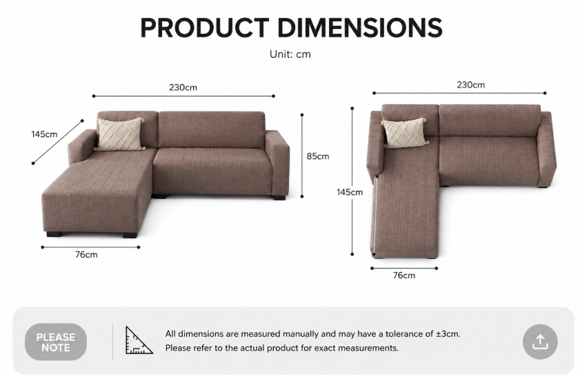 Modern 4-Seater Corduroy L-Shaped Sofa Leather-look Fabric Sofa Premium tech fabric with leather feel – Minimalist Lounge Couch with Chaise, Soft Fabric Sectional Sofa for Living Room Light Brown