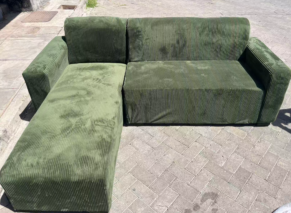 Modern 4-Seater Corduroy L-Shaped Sofa – Minimalist Lounge Couch with Chaise, Soft Fabric Sectional Sofa for Living Room Green color