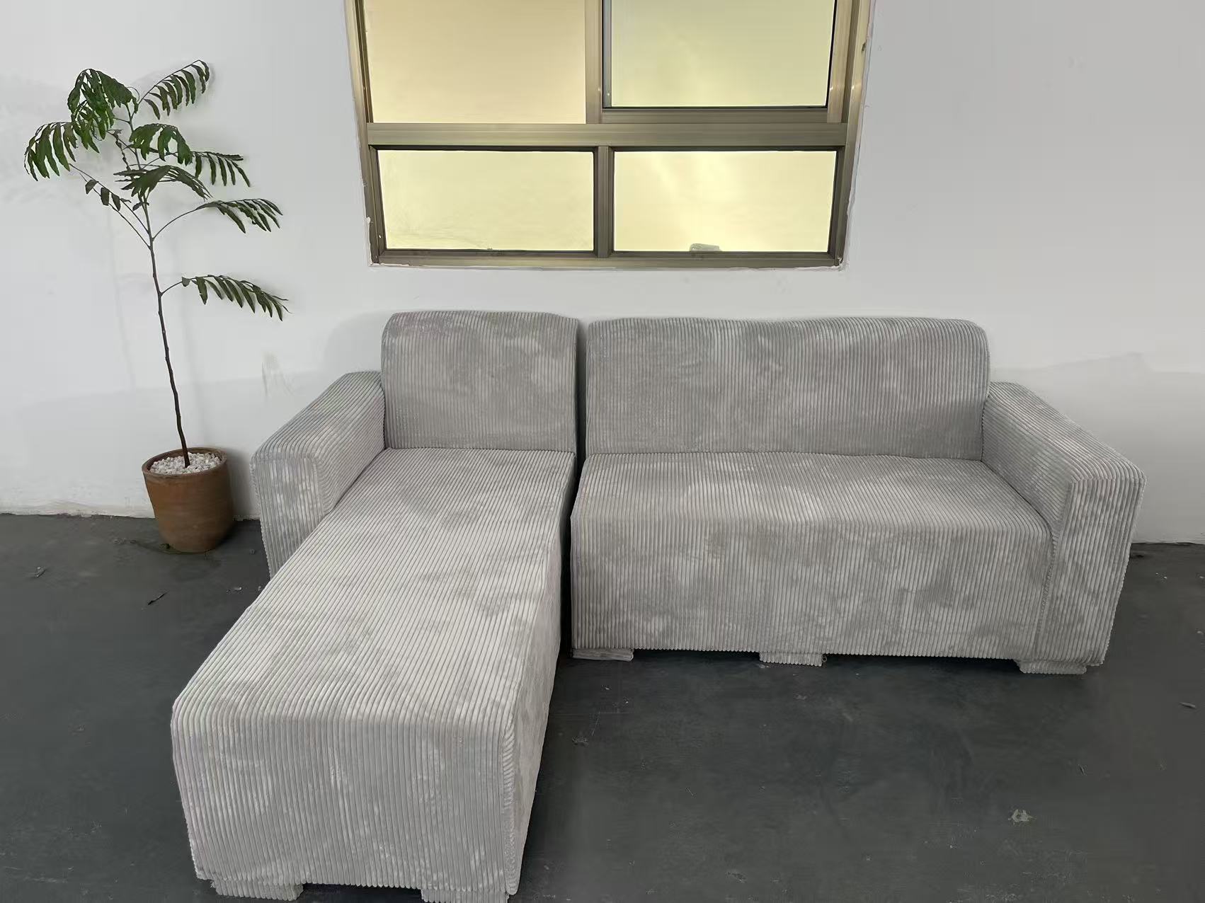 Modern 4-Seater Corduroy L-Shaped Sofa – Minimalist Lounge Couch with Chaise, Soft Fabric Sectional Sofa for Living Room