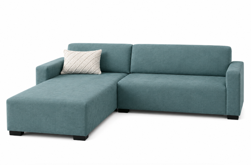 Modern 4-Seater Corduroy L-Shaped Sofa – Minimalist Lounge Couch with Chaise, Soft Fabric Sectional Sofa for Living Room Blue color