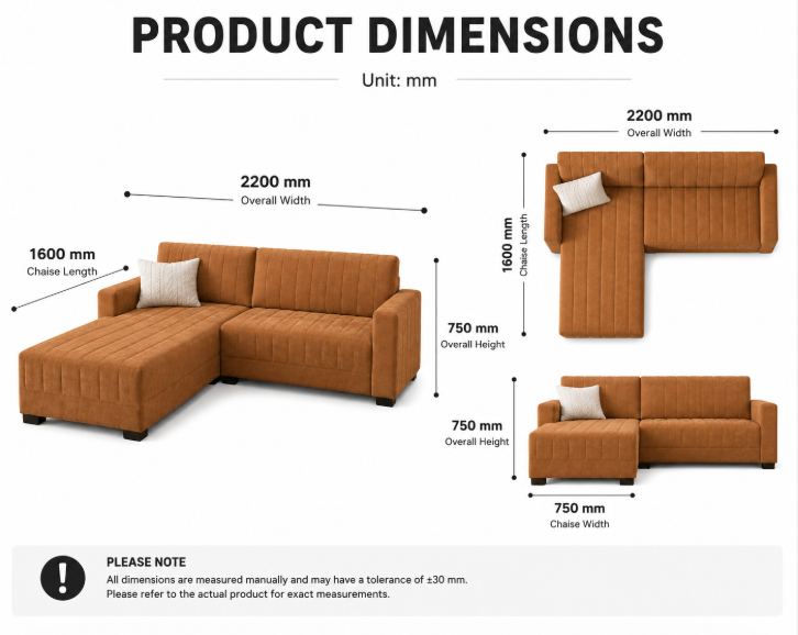 Modern 4-Seater Corduroy L-Shaped Sofa – Minimalist Lounge Couch with Chaise, Soft Fabric Sectional Sofa for Living Room Brown