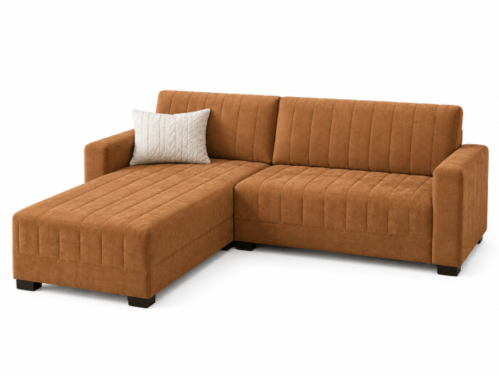 Modern 4-Seater Corduroy L-Shaped Sofa – Minimalist Lounge Couch with Chaise, Soft Fabric Sectional Sofa for Living Room Brown