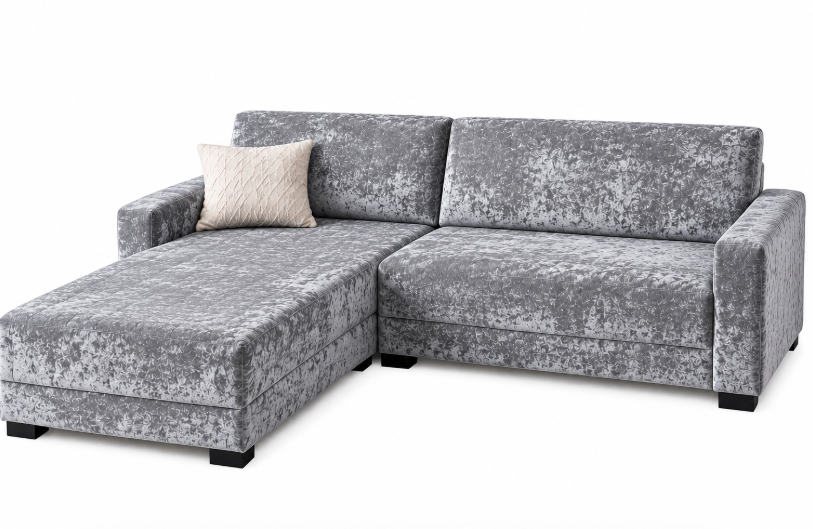 Modern 4-Seater Corduroy L-Shaped Sofa – Minimalist Lounge Couch with Chaise, Soft Fabric Sectional Sofa for Living Room Shine Sliver