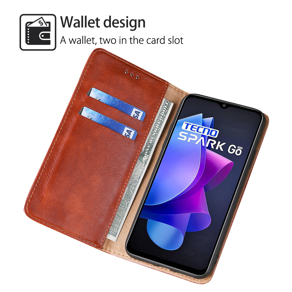 Tecno Spark 50 Leather Case, Wallet Folio Case with Magnetic Closure Kickstand Card Slots Flip Book Cover