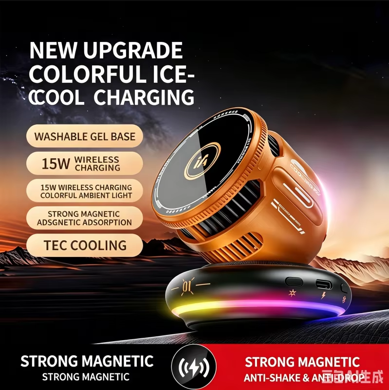 Magnetic Car Wireless Charger 15W Fast Charging Cooling Fan RGB Light Strong Magnetic Vent Mount for iPhone Samsung Android