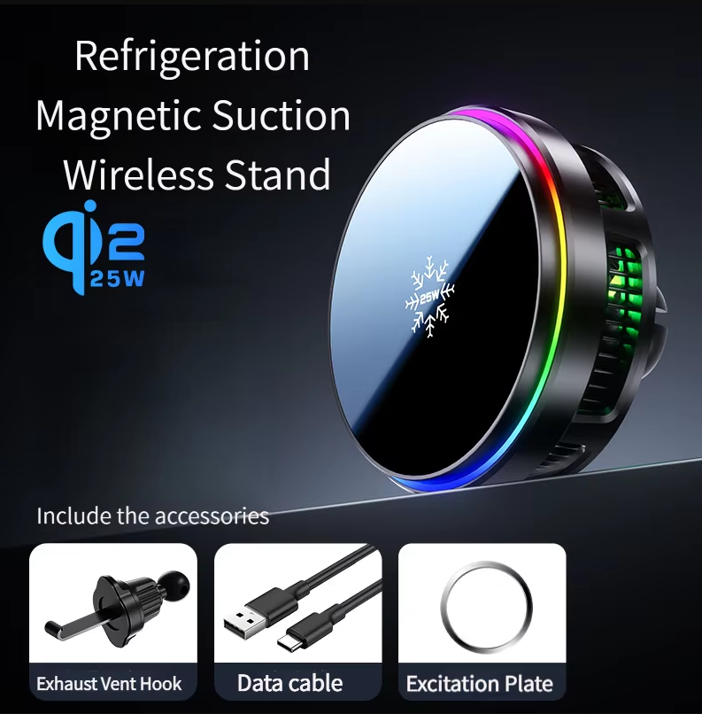 Qi2.2 Magnetic 25W Car Charger Semiconductor Cooling Wireless Car Mount MagSafe Air Vent Holder for iPhone Samsung