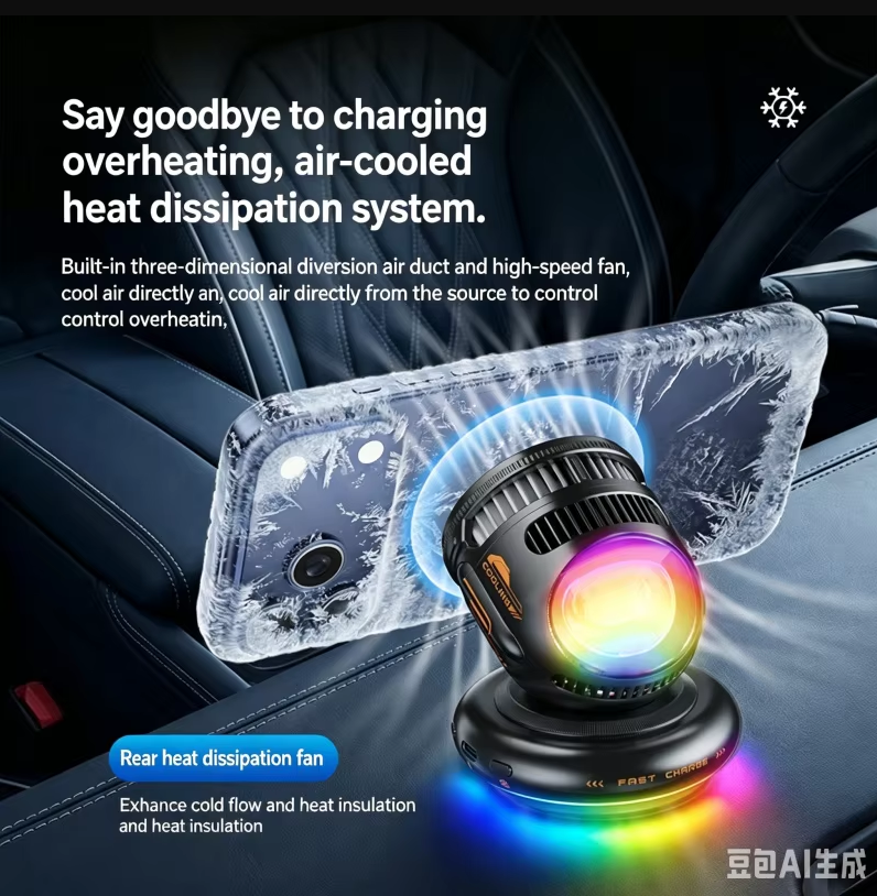 Magnetic Car Wireless Charger 15W Fast Charging Cooling Fan RGB Light Strong Magnetic Vent Mount for iPhone Samsung Android