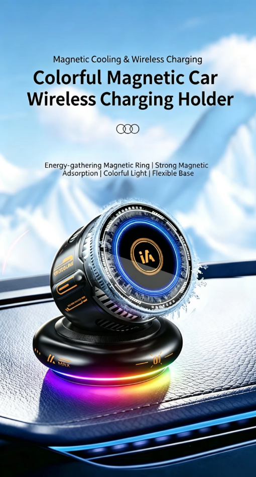 Magnetic Car Wireless Charger 15W Fast Charging Cooling Fan RGB Light Strong Magnetic Vent Mount for iPhone Samsung Android