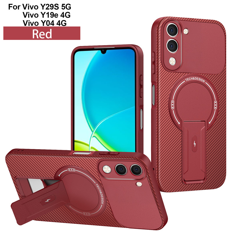 Vivo Y400 V60 Lite V60 V50 Y29S Y39 S18 V30 Pro Magnetic Case, Carbon Fiber Kickstand Cover, Shockproof Bumper, Supports Magnetic Wireless Charging