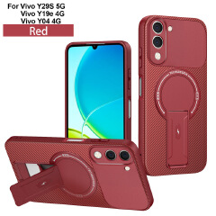 Vivo Y400 V60 Lite V60 V50 Y29S Y39 S18 V30 Pro Magnetic Case, Carbon Fiber Kickstand Cover, Shockproof Bumper, Supports Magnetic Wireless Charging