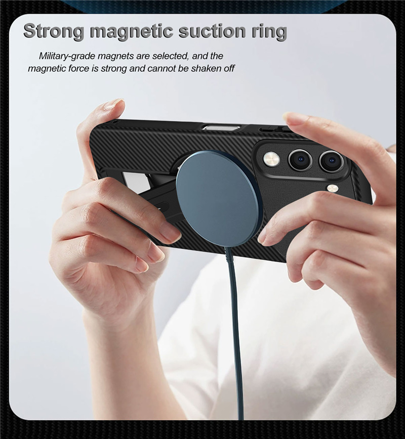 Vivo Y400 V60 Lite V60 V50 Y29S Y39 S18 V30 Pro Magnetic Case, Carbon Fiber Kickstand Cover, Shockproof Bumper, Supports Magnetic Wireless Charging
