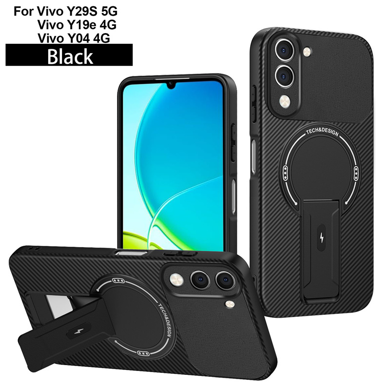 Vivo Y400 V60 Lite V60 V50 Y29S Y39 S18 V30 Pro Magnetic Case, Carbon Fiber Kickstand Cover, Shockproof Bumper, Supports Magnetic Wireless Charging