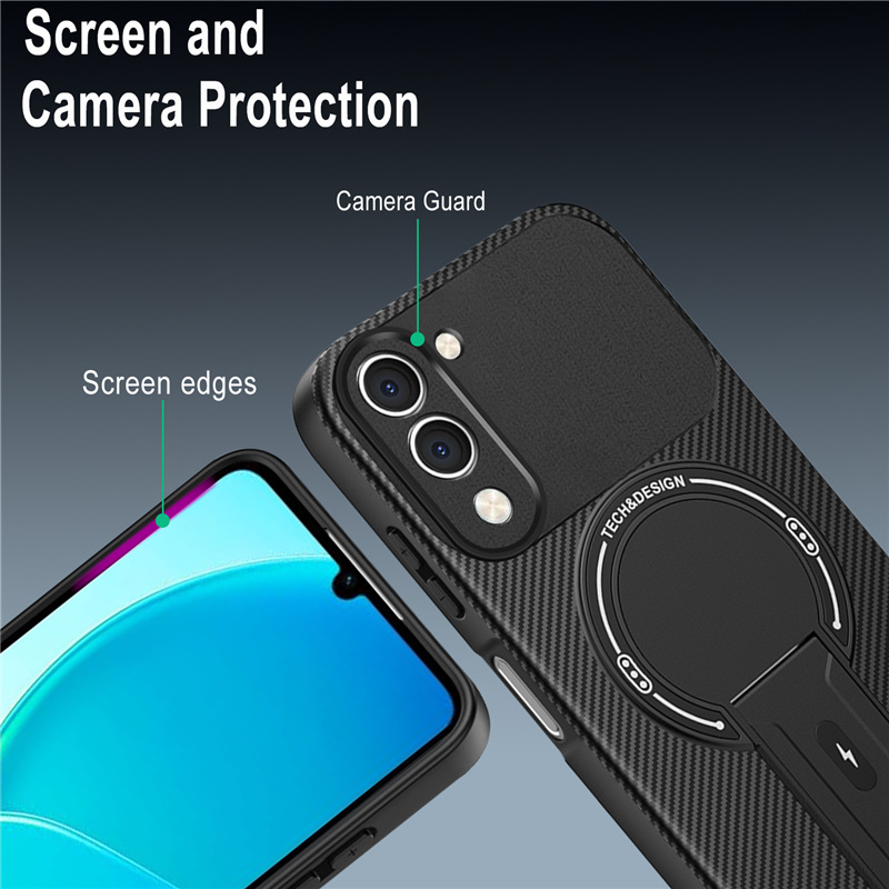 Vivo Y400 V60 Lite V60 V50 Y29S Y39 S18 V30 Pro Magnetic Case, Carbon Fiber Kickstand Cover, Shockproof Bumper, Supports Magnetic Wireless Charging