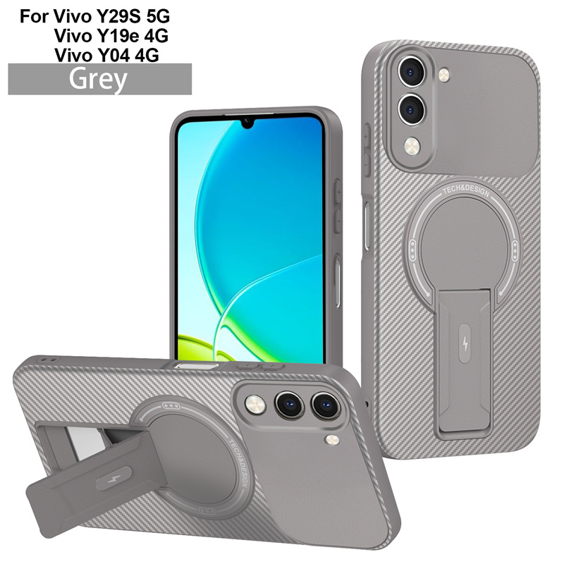 Vivo Y400 V60 Lite V60 V50 Y29S Y39 S18 V30 Pro Magnetic Case, Carbon Fiber Kickstand Cover, Shockproof Bumper, Supports Magnetic Wireless Charging