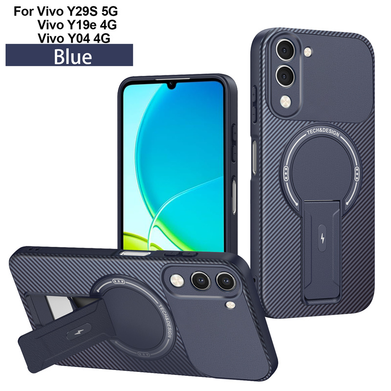 Vivo Y400 V60 Lite V60 V50 Y29S Y39 S18 V30 Pro Magnetic Case, Carbon Fiber Kickstand Cover, Shockproof Bumper, Supports Magnetic Wireless Charging