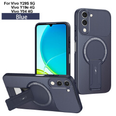 Vivo Y400 V60 Lite V60 V50 Y29S Y39 S18 V30 Pro Magnetic Case, Carbon Fiber Kickstand Cover, Shockproof Bumper, Supports Magnetic Wireless Charging