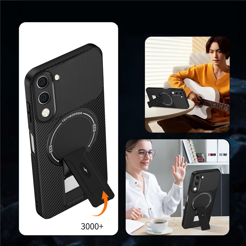 Vivo Y400 V60 Lite V60 V50 Y29S Y39 S18 V30 Pro Magnetic Case, Carbon Fiber Kickstand Cover, Shockproof Bumper, Supports Magnetic Wireless Charging