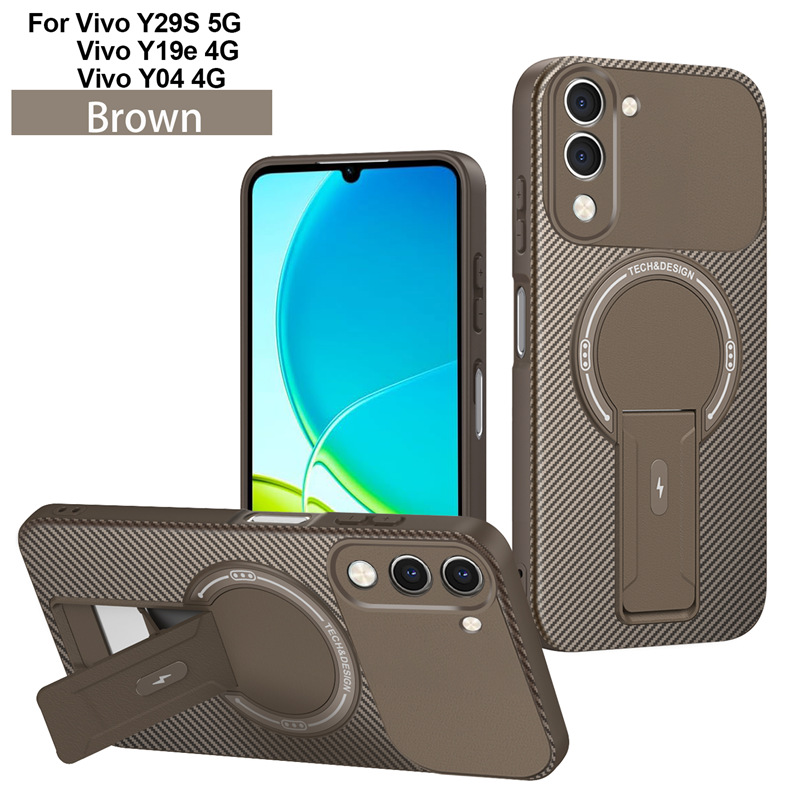 Vivo Y400 V60 Lite V60 V50 Y29S Y39 S18 V30 Pro Magnetic Case, Carbon Fiber Kickstand Cover, Shockproof Bumper, Supports Magnetic Wireless Charging