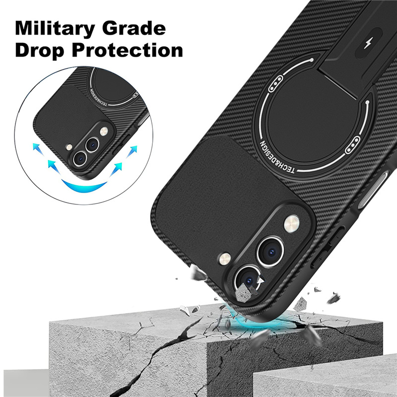 Vivo Y400 V60 Lite V60 V50 Y29S Y39 S18 V30 Pro Magnetic Case, Carbon Fiber Kickstand Cover, Shockproof Bumper, Supports Magnetic Wireless Charging
