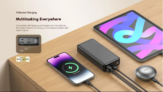 Oraimo Power Bank Traveler 15 OPB-1201P 15W 20,000mAh Fast charging power bank with Type C Output ,15W Fast Charging, Type-C Output + Multiple Ports, LED Power Indicator, Universal Compatibility