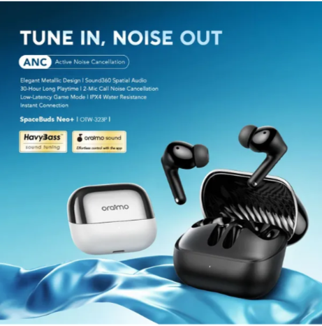 Oraimo SpaceBuds Neo+ ANC Wireless Earbuds Elegant Metallic Design Sound360 Spatial Audio  Active Noise Cancellation Noise Cancellation in Calls