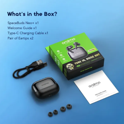 Oraimo SpaceBuds Neo+ ANC Wireless Earbuds Elegant Metallic Design Sound360 Spatial Audio  Active Noise Cancellation Noise Cancellation in Calls