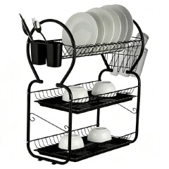Stainless Steel Black Dish Rack – Rashnik 2-Layer Rust-Resistant Dish Drainer with Removable Drip Tray & Cutlery Holder – Space-Saving Kitchen Organizer for Plates, Cups & Utensils