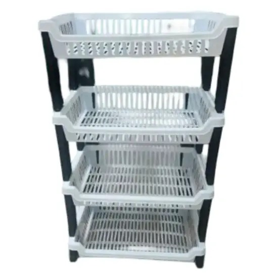 Kenstar 4-Tier Multipurpose Plastic Kitchen Rack/Dish Rack – Black & White Vegetable, Dish & Storage Organizer Shelf | Must-Have Utility Rack for Fruits, Utensils & Dishes