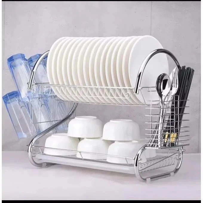 Stainless Steel Dish Rack - Large Capacity Drainer with Cutlery Holder & Drip Tray, Rust-Resistant Kitchen Sink Organizer for Dishes, Cups, and Utensils
