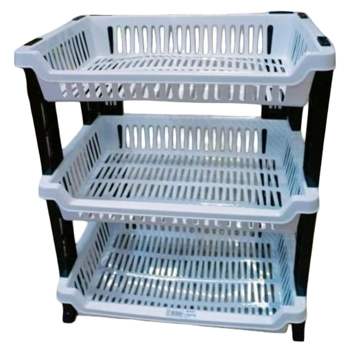 Kenstar 4-Tier Multipurpose Plastic Kitchen Rack/Dish Rack – Black & White Vegetable, Dish & Storage Organizer Shelf | Must-Have Utility Rack for Fruits, Utensils & Dishes