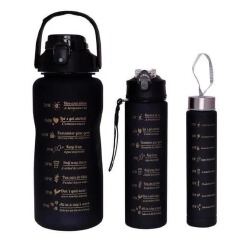 3Pcs Motivational Water Bottle Set – 300ml + 750ml + 1500ml, Single Suction Leakproof Sports Bottles, Fitness Hydration Pack with Time Markers for Gym & Travel