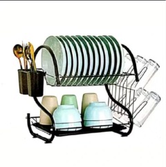 Stainless Steel Black Dish Rack – Rashnik 2-Layer Rust-Resistant Dish Drainer with Removable Drip Tray & Cutlery Holder – Space-Saving Kitchen Organizer for Plates, Cups & Utensils