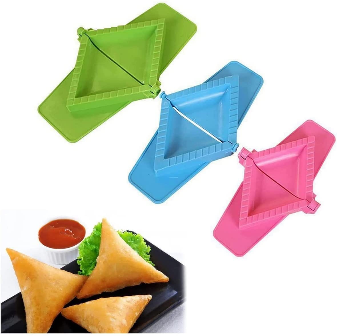 3-Piece Samosa Maker Mould Set – Food-Grade Plastic Triangular Press Molds for Samosas, Dumplings, Meat Pies & Pastries – Manual Kitchen Snack Tool (Small, Medium & Large)