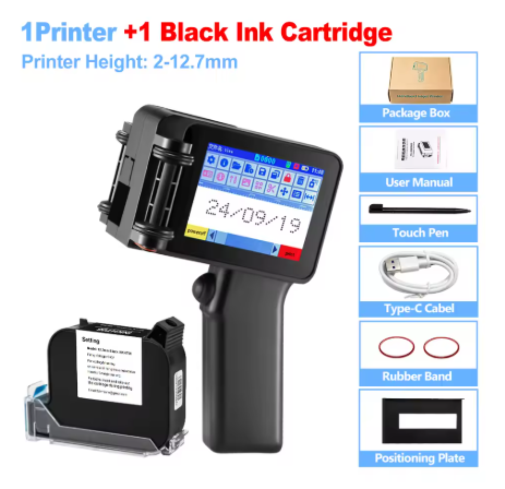 Handheld Inkjet Printer Gun Small Portable with HD LED 4.3inch Touch Screen With 0/1/2pcs Cartridge 12.7mm for QR Code Barcode