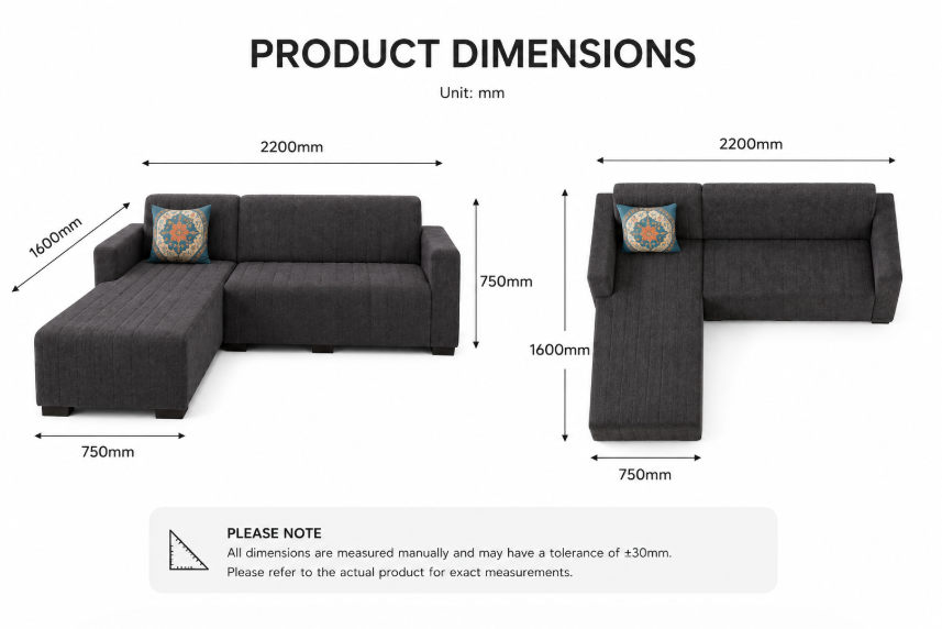 Modern 4-Seater Corduroy L-Shaped Sofa – Minimalist Lounge Couch with Chaise, Soft Fabric Sectional Sofa for Living Room