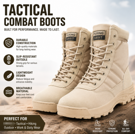 FuXing Men's Shoes Boots Ankle Bootie Jungle Boots, Hiking Boots, Desert Boots, Combat Boots, Tactical Boots, High Top Short Boots Military shoe，Good Quality Jungle Boots