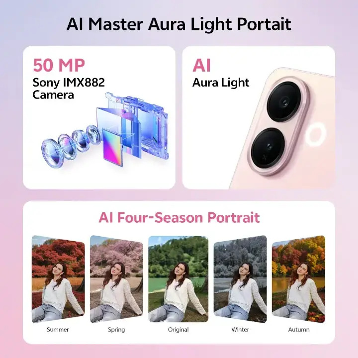 Vivo V60 LITE 4G 256GB+8GB RAM ,MediaTek Dimensity 7360-Turbo Processor 6.77 inch 6500mAh/Charging Power 90W, Fast Charging Dual SIM IP 65 Water & Dust Resistance