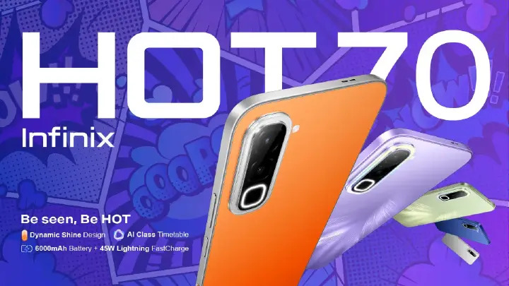 Infinix Hot 70 8(4+4)GB RAM+128GB 6.78'' 120Hz 4G Slim Phone Dual SIM 6000mAh 45W Fast Charging 50MP Camera Side Fingerprint Lock IP64 Gyroscope G100 Ultimate One-Tap AI Smart Phones
