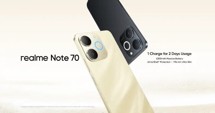 [Limited Offer] New Arrival Realme Note 70 128GB+4GB 6.74'' 90Hz 6300mAh Massive Battery 7.94mm Ultra Slim 13MP AI Cam IP54 Waterproof Android 15 Type-C 4G Dual-SIM Smart Phones