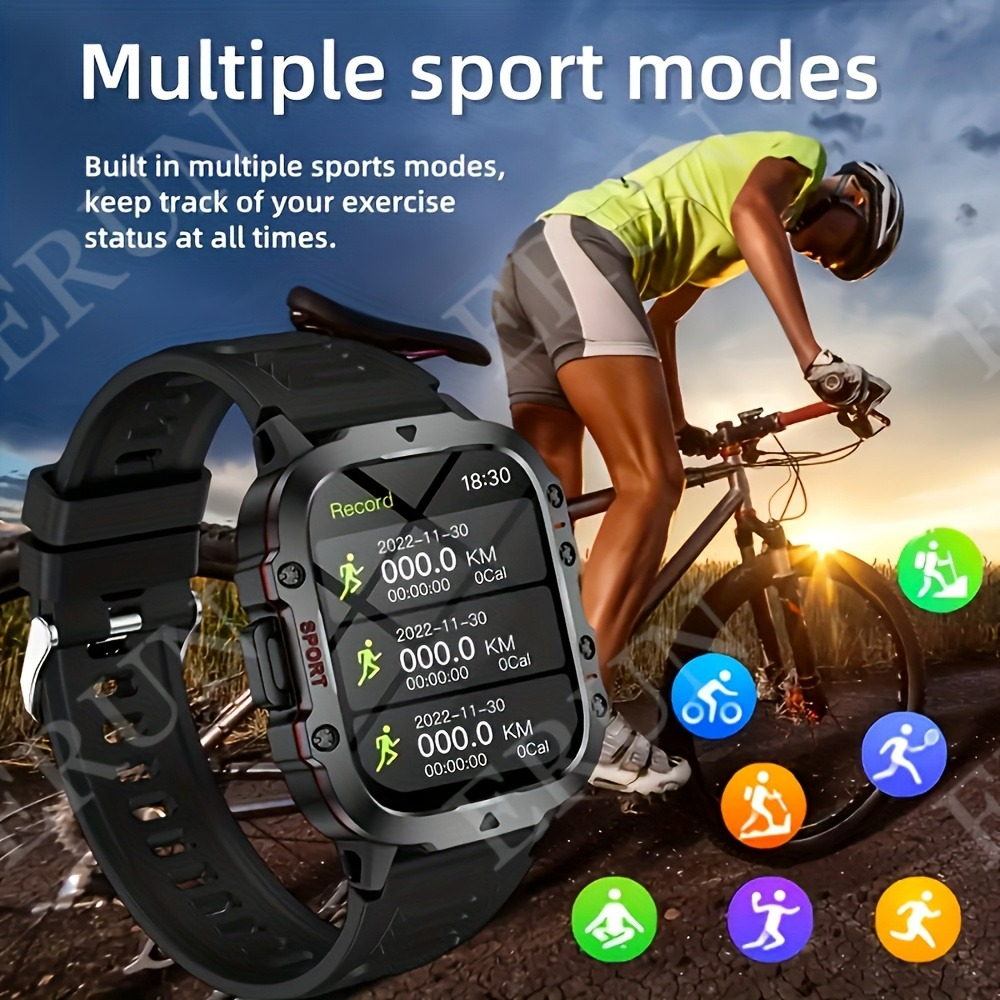 New Steel Strip Outdoor Military Smart Watch 1.96inch Large Screen HD Bluetooth Call SOS Voice Assistant Men Women Smartwatch Sports Fitness Tracker Compatible With Android/IOS Phones